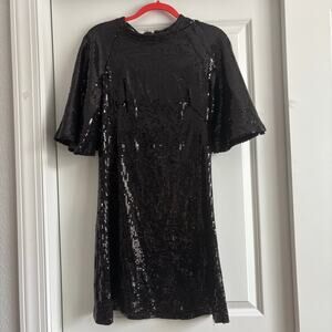Beaute J’adore Women’s Black Sequined Shift Dress Event Holiday Party Elegant M